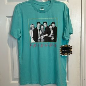 Friends TV Show NWT Turquoise All Main Characters Graphic T Shirt Size Small